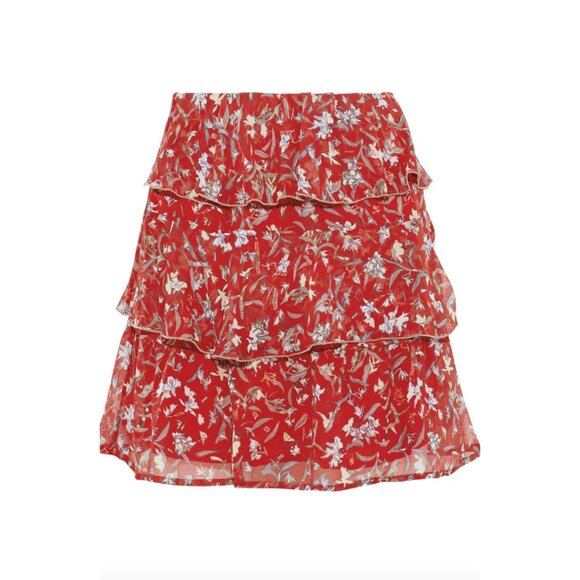 IRO Dresses & Skirts - IRO Brooks Tiered Ruffled Skirt Sz 34 XS Red Floral